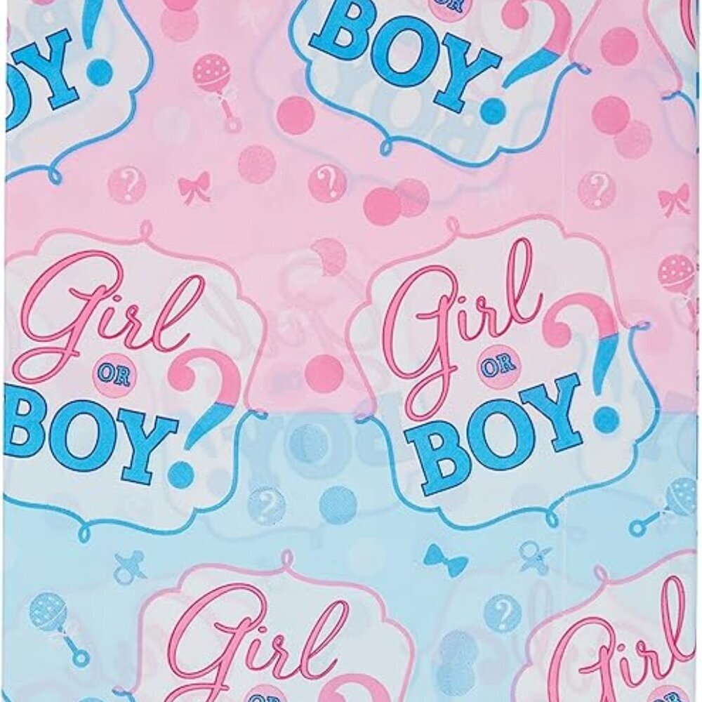 Amscan 571573 Girl or Boy? Plastic Tablecover, Multicolor, 54" x 102"
